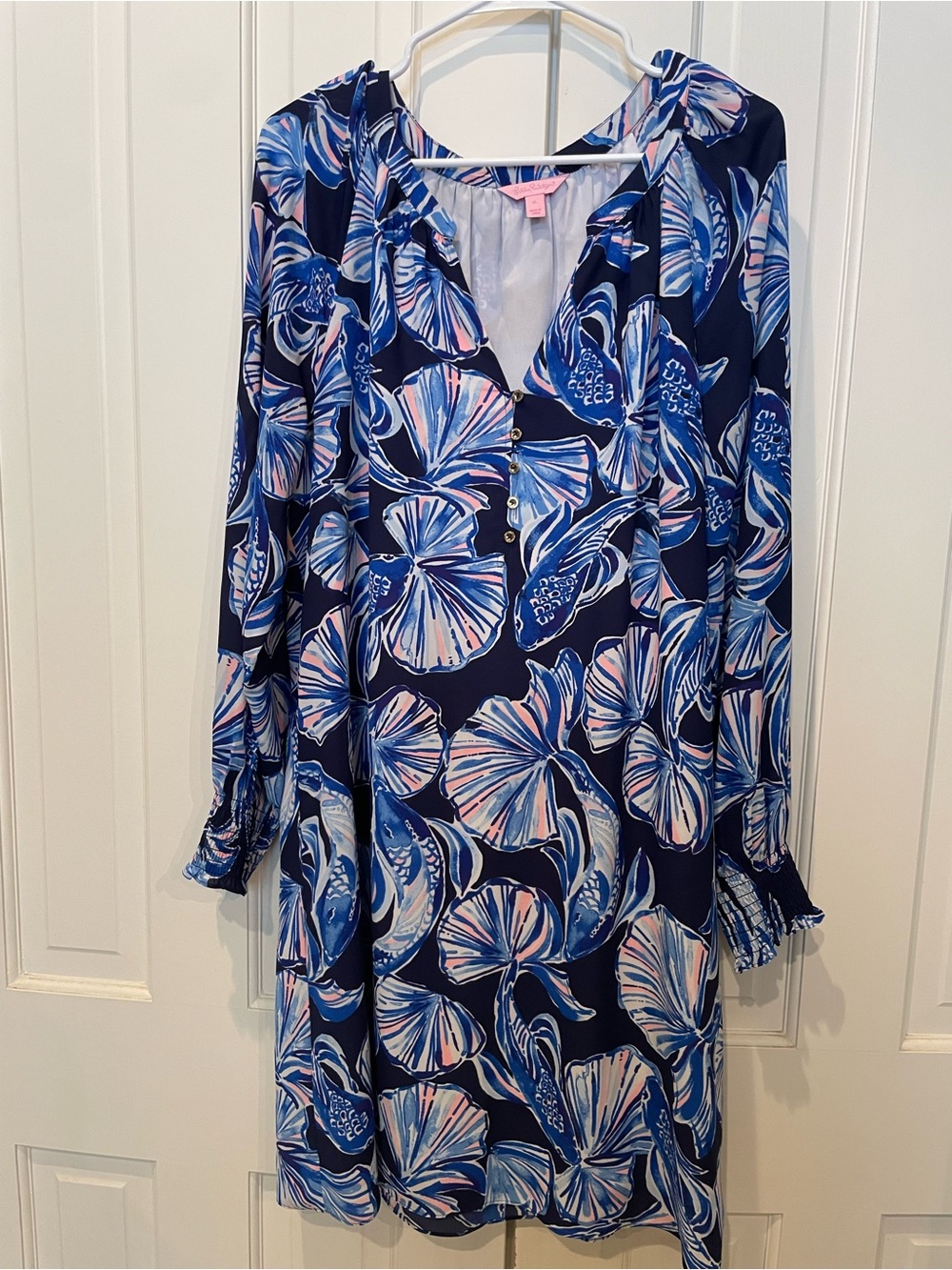 Lilly Pulitzer Navy Floral Blouse with Pink Trim